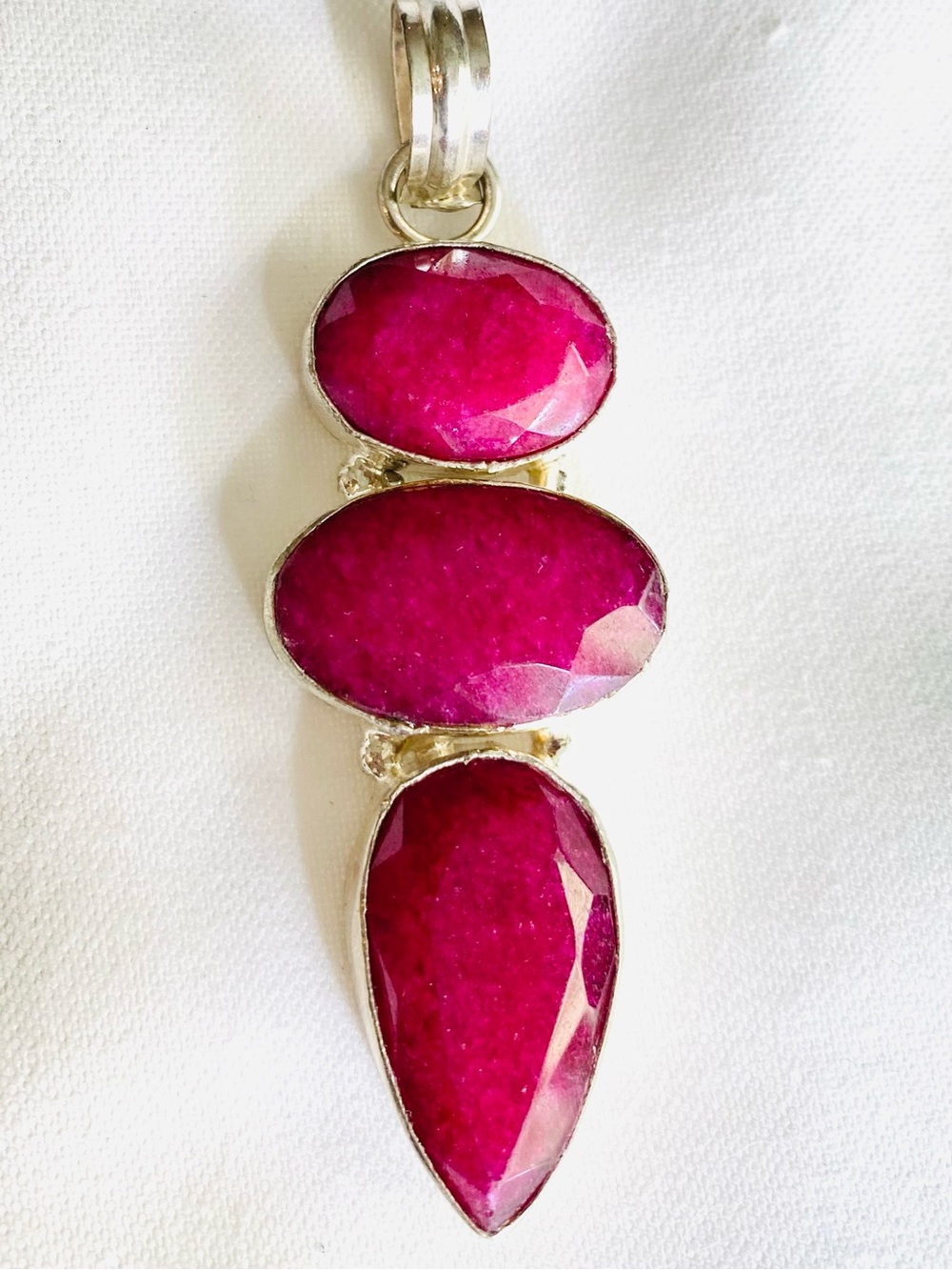 Vintage Ruby Pink Sillimanite 925 Silver Pendant Fuchsia Raspberry Statement